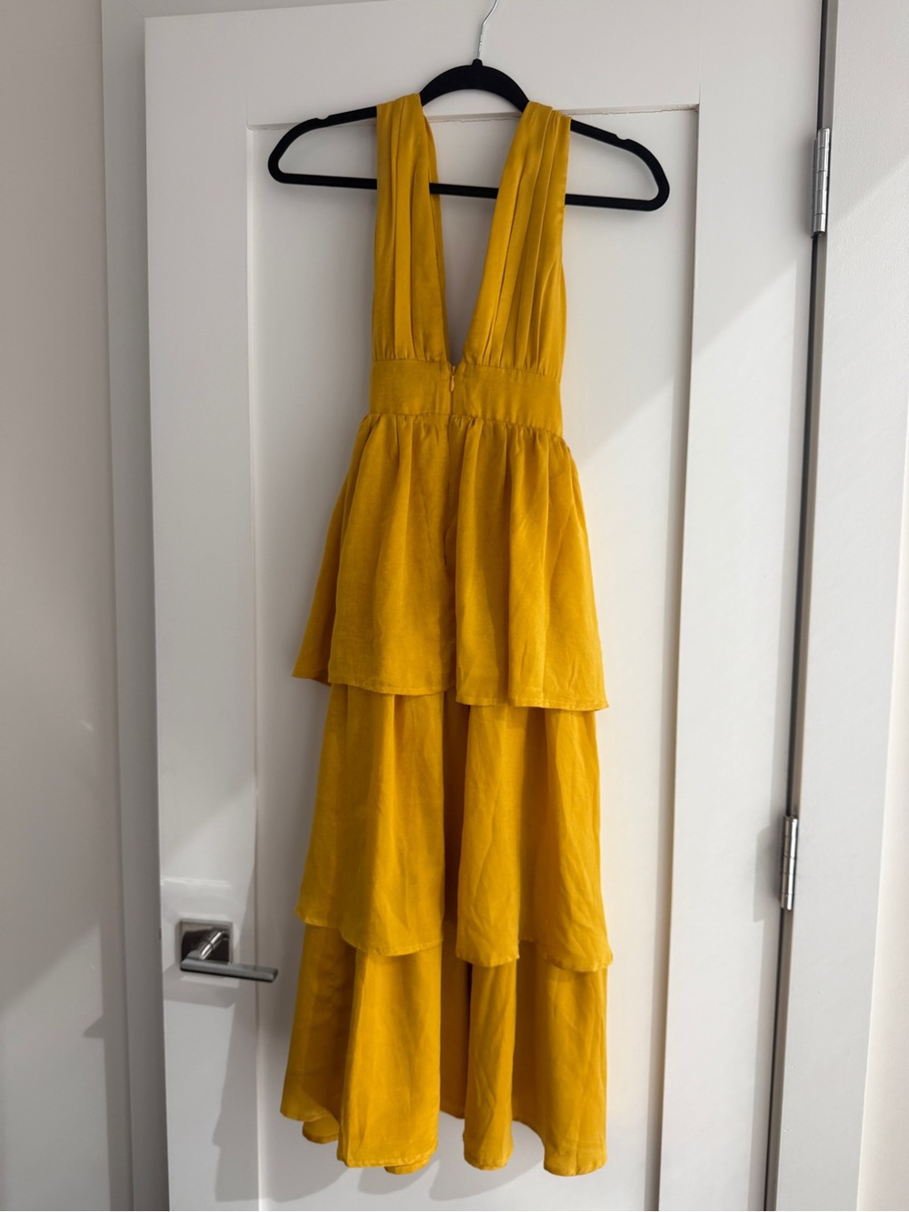 Lulu's Mustard Yellow Tiered V-Neck Maxi Dress